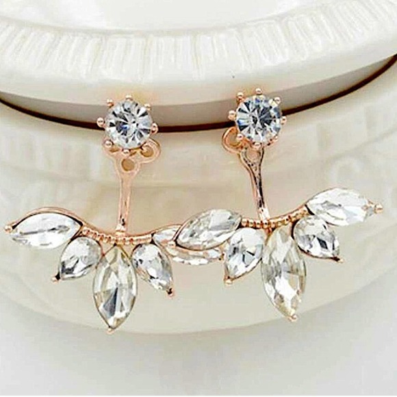 Gold Rhinestone Ear Swing Ear Jacket Earrings - Picture 6 of 10